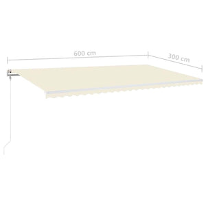Automatisk markise med vindsensor og LED 600x300 cm kremhvit