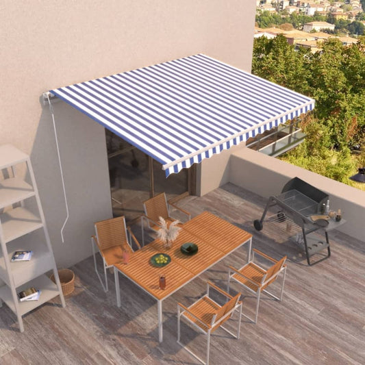 Automatisk uttrekkbar markise 400x350 cm blå og hvit