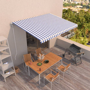 Automatisk uttrekkbar markise 400x350 cm blå og hvit