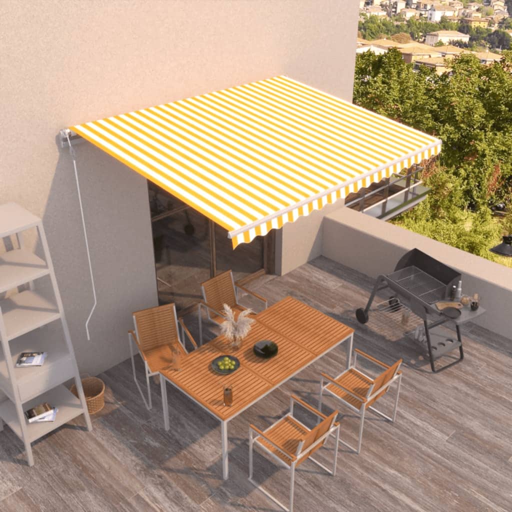 Automatisk uttrekkbar markise 400x350 cm gul og hvit