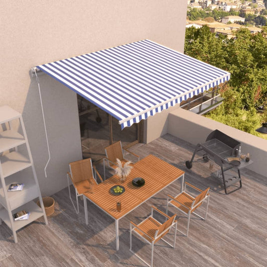 Automatisk uttrekkbar markise 450x350 cm blå og hvit