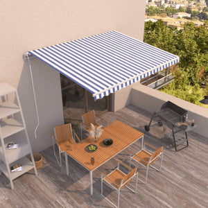 Automatisk uttrekkbar markise 450x350 cm blå og hvit