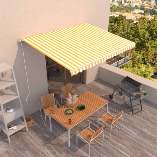 Automatisk uttrekkbar markise 450x350 cm gul og hvit