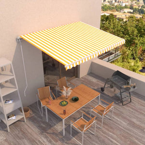 Automatisk uttrekkbar markise 450x350 cm gul og hvit