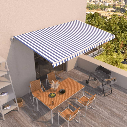 Manual retractable awning 500x350 cm blue and white