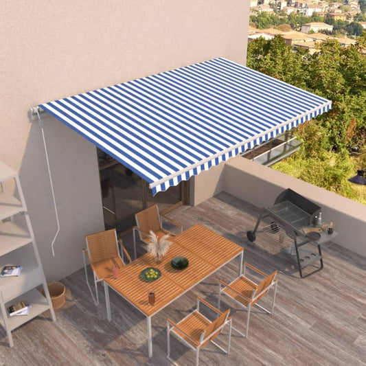 Automatisk uttrekkbar markise 500x350 cm blå og hvit
