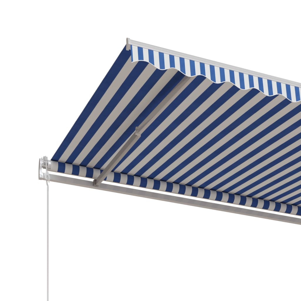 Automatisk uttrekkbar markise 600x350 cm blå og hvit