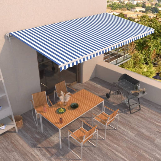Automatisk uttrekkbar markise 600x350 cm blå og hvit