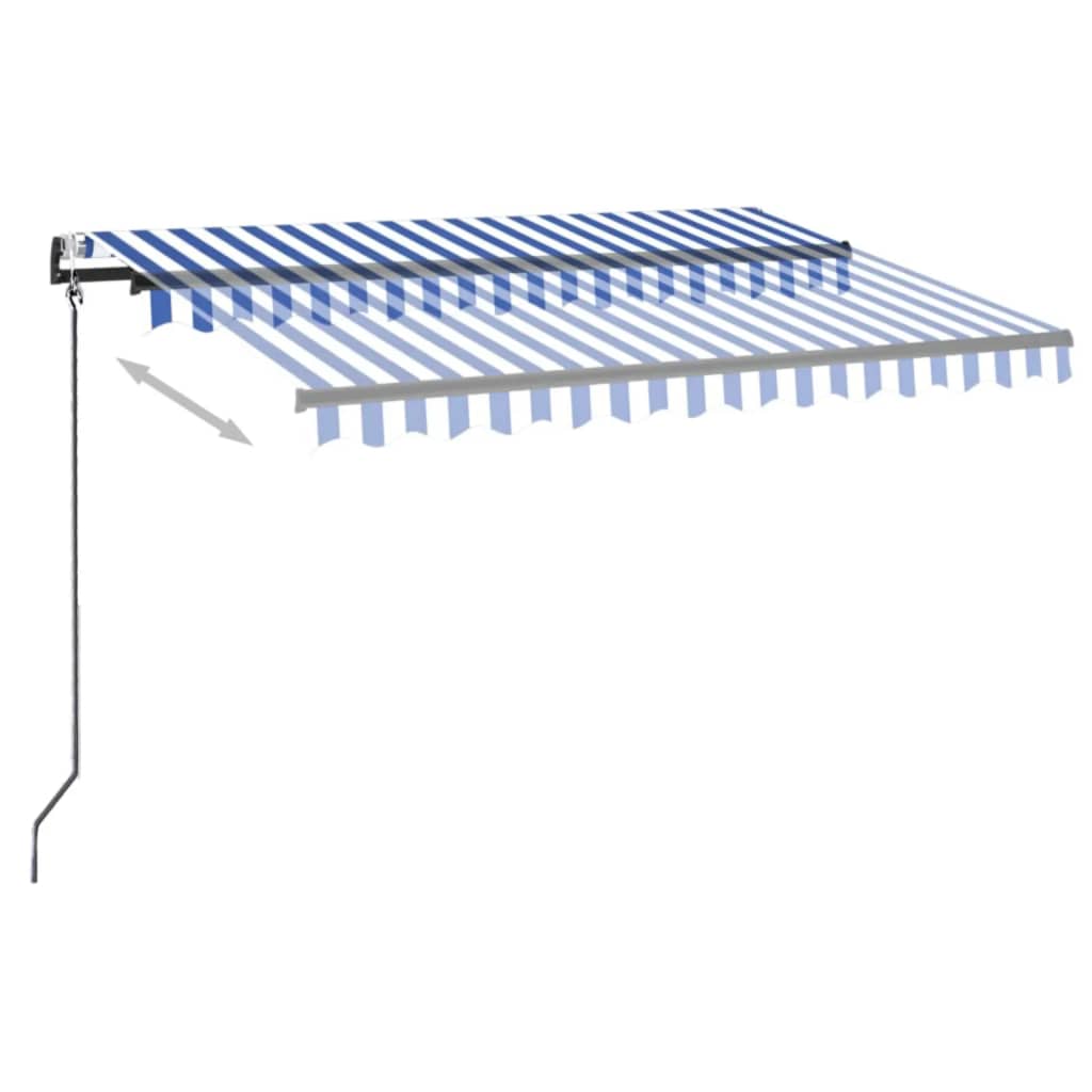 Automatisk markise med LED og vindsensor 300x250 cm blå og hvit