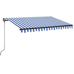 Manuell uttrekkbar markise med LED 350x250 cm blå og hvit