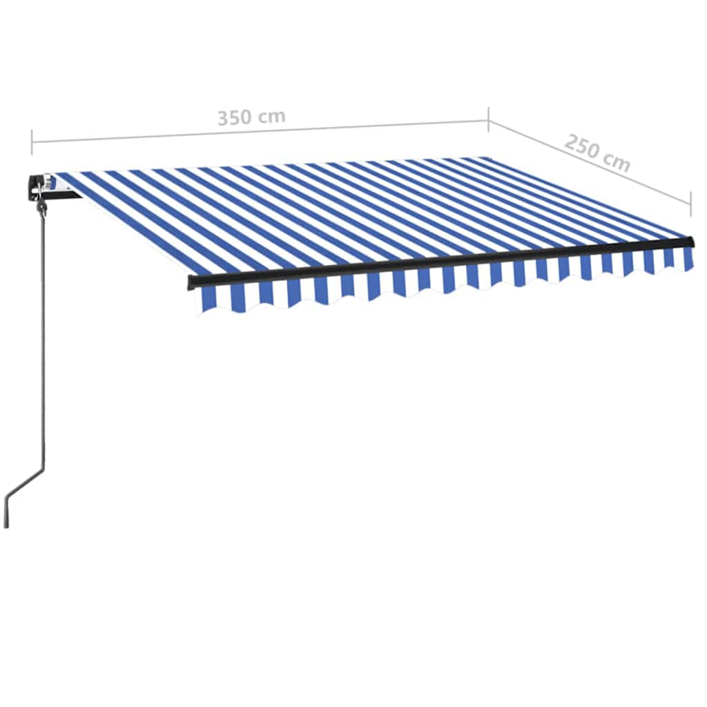 Manuell uttrekkbar markise med LED 350x250 cm blå og hvit