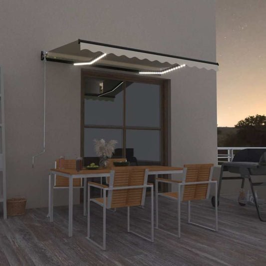Manuell uttrekkbar markise med LED 350x250 cm gul og hvit
