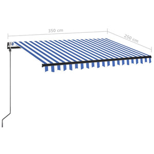 Automatisk markise med LED og vindsensor 350x250 cm blå og hvit