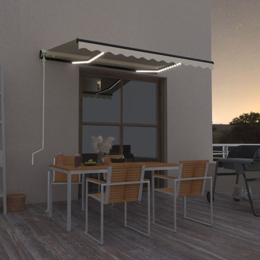Automatisk markise med LED og vindsensor 350x250 cm kremhvit