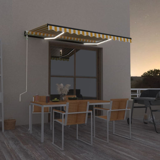 Automatisk markise med LED og vindsensor 350x250 cm gul/hvit