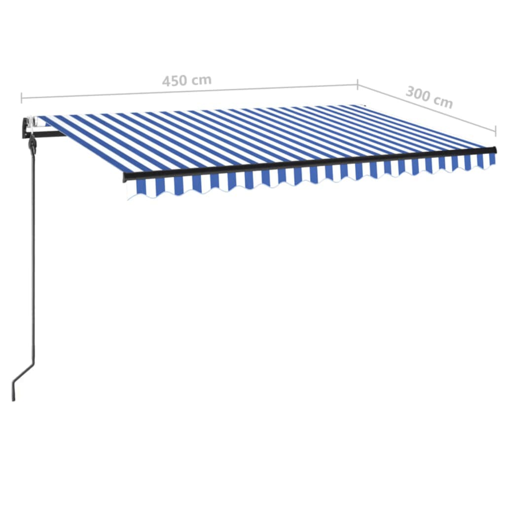 Automatisk markise med vindsensor og LED 450x300 cm blå og hvit