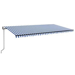 Automatisk markise med vindsensor og LED 600x300 cm blå og hvit
