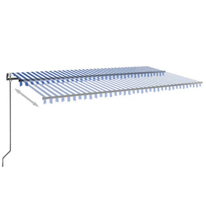 Automatisk markise med vindsensor og LED 600x300 cm blå og hvit