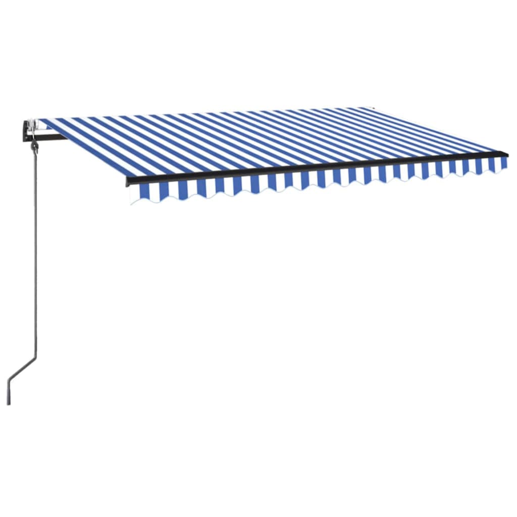 Automatisk markise med vindsensor og LED 450x350 cm blå og hvit