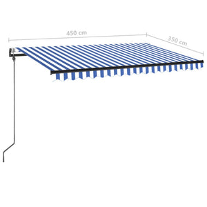Automatisk markise med vindsensor og LED 450x350 cm blå og hvit