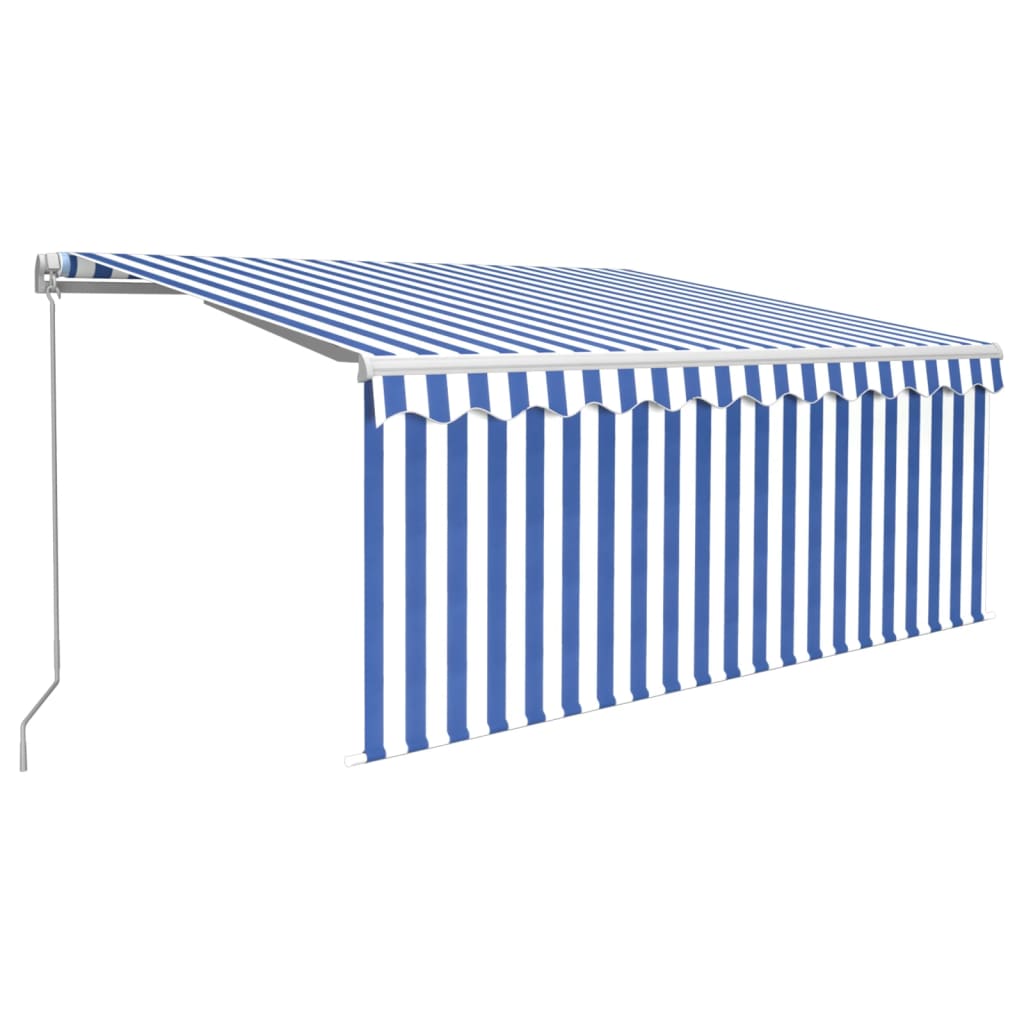 Manuell uttrekkbar markise rullegardin&LED 3,5x2,5 m blå hvit