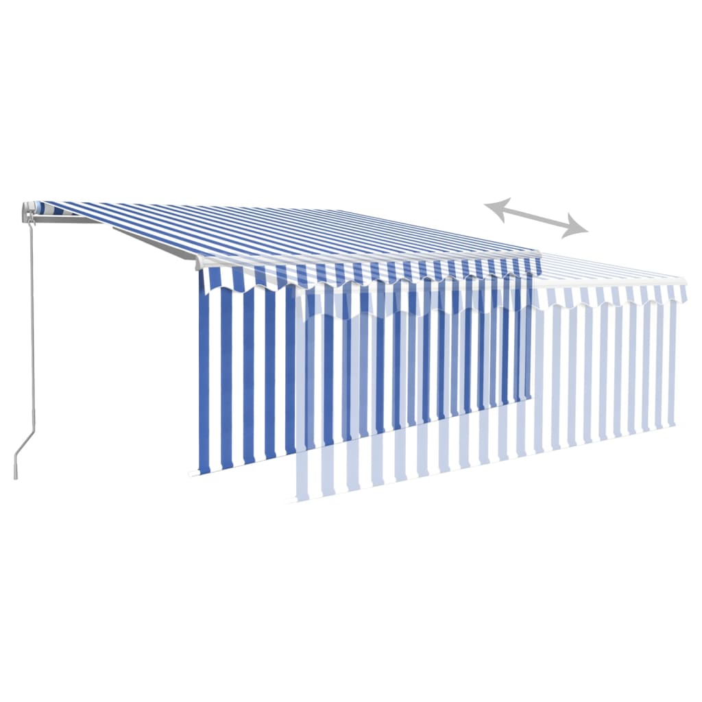 Manuell uttrekkbar markise rullegardin&LED 3,5x2,5 m blå hvit