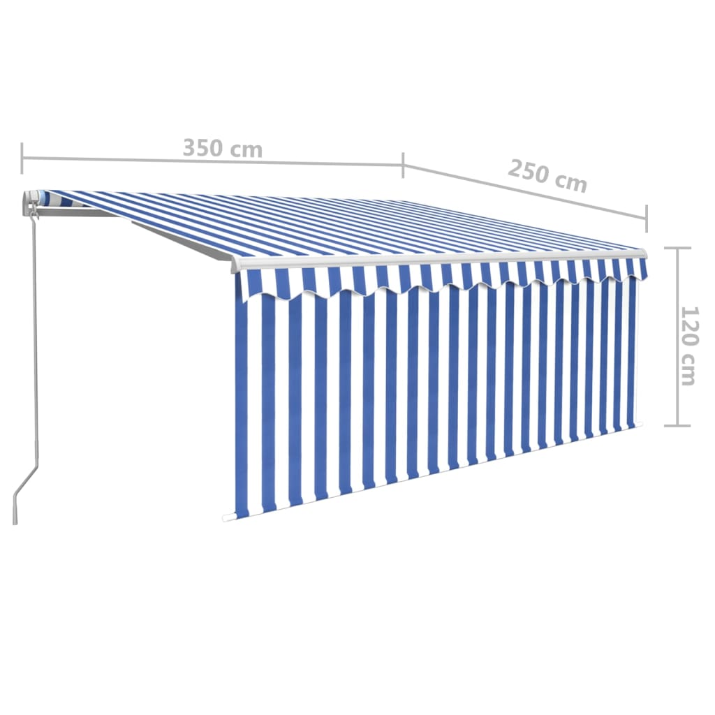 Manuell uttrekkbar markise rullegardin&LED 3,5x2,5 m blå hvit