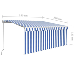 Manuell uttrekkbar markise rullegardin&LED 3,5x2,5 m blå hvit