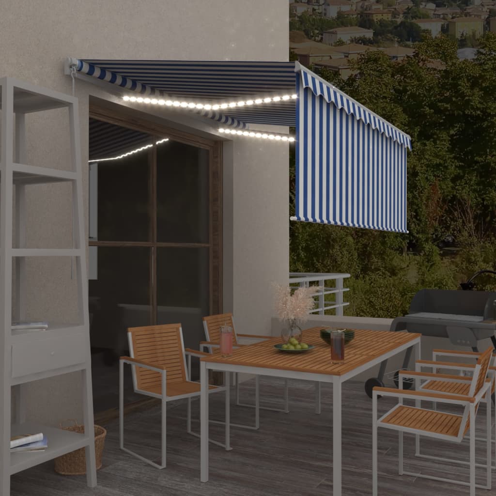 Manuell uttrekkbar markise rullegardin&LED 3,5x2,5 m blå hvit