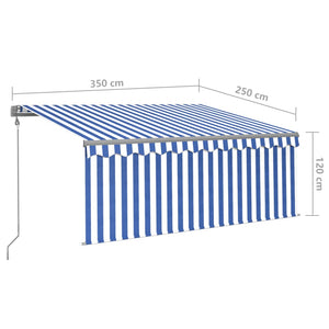Automatisk markise rullegardin LED vindsensor 3,5x2,5m blå hvit