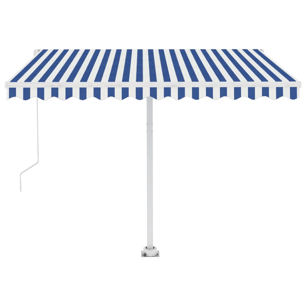 Manual retractable awning with LED 300x250 cm blue and white