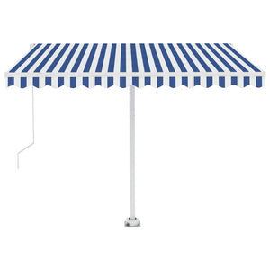 Manual retractable awning with LED 300x250 cm blue and white