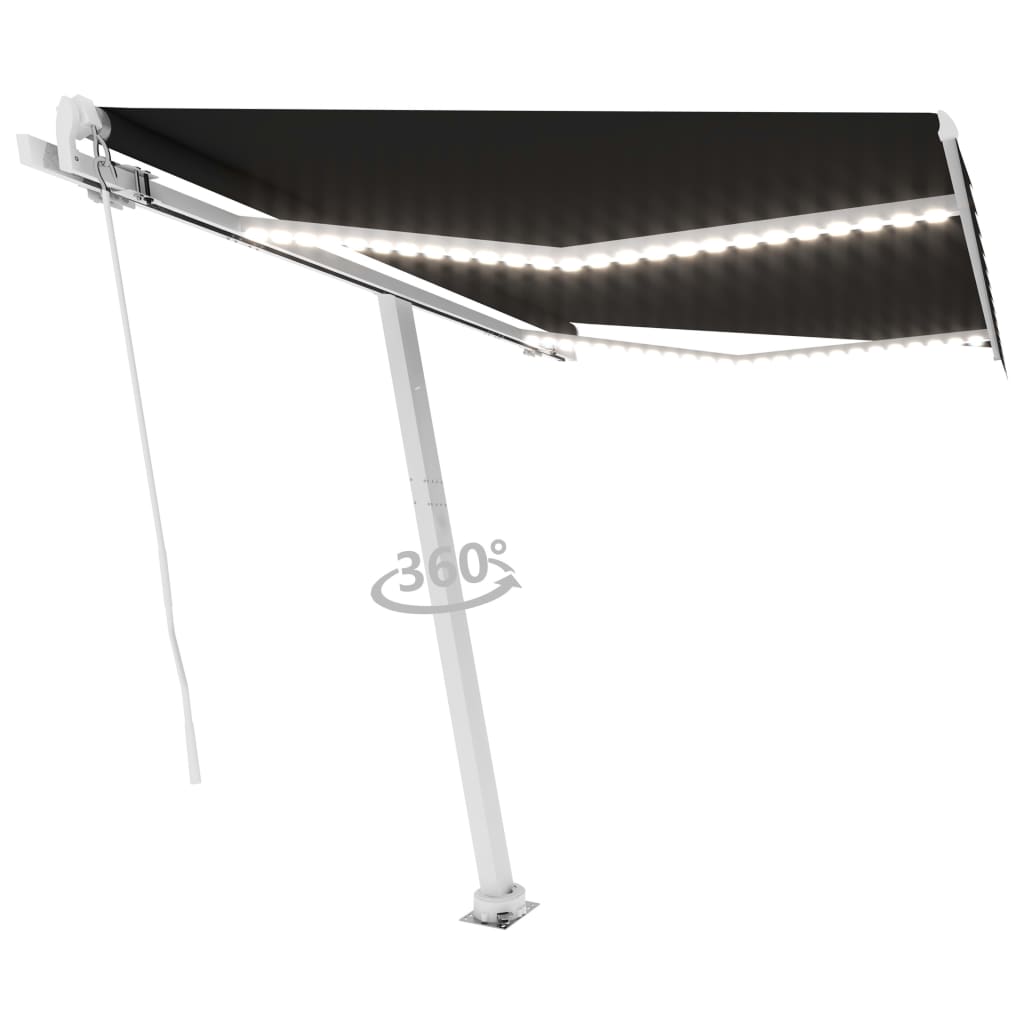 Manual retractable awning with LED 300x250 cm anthracite