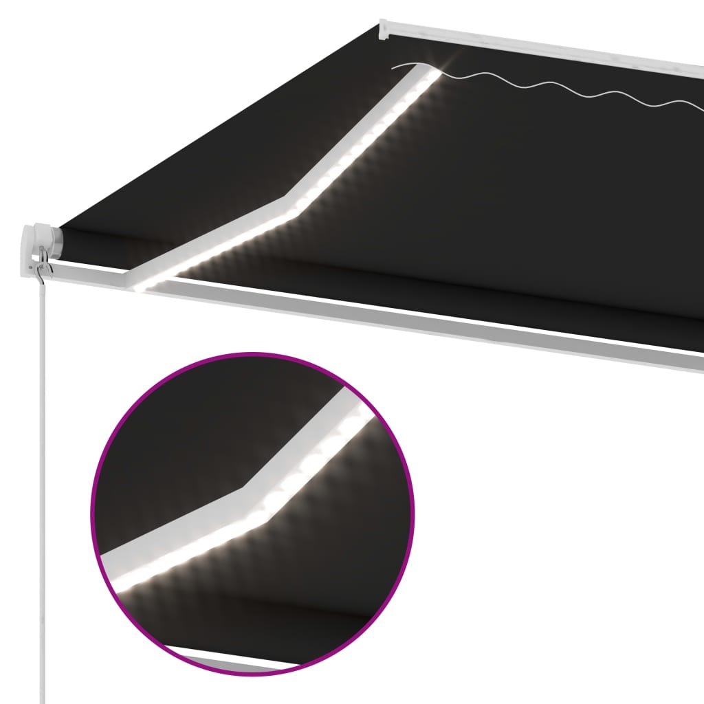 Manual retractable awning with LED 300x250 cm anthracite