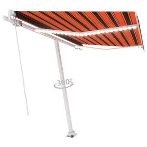 Manual retractable awning with LED 300x250 cm orange and brown
