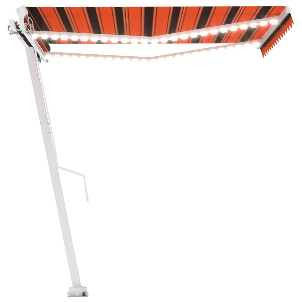Manual retractable awning with LED 300x250 cm orange and brown