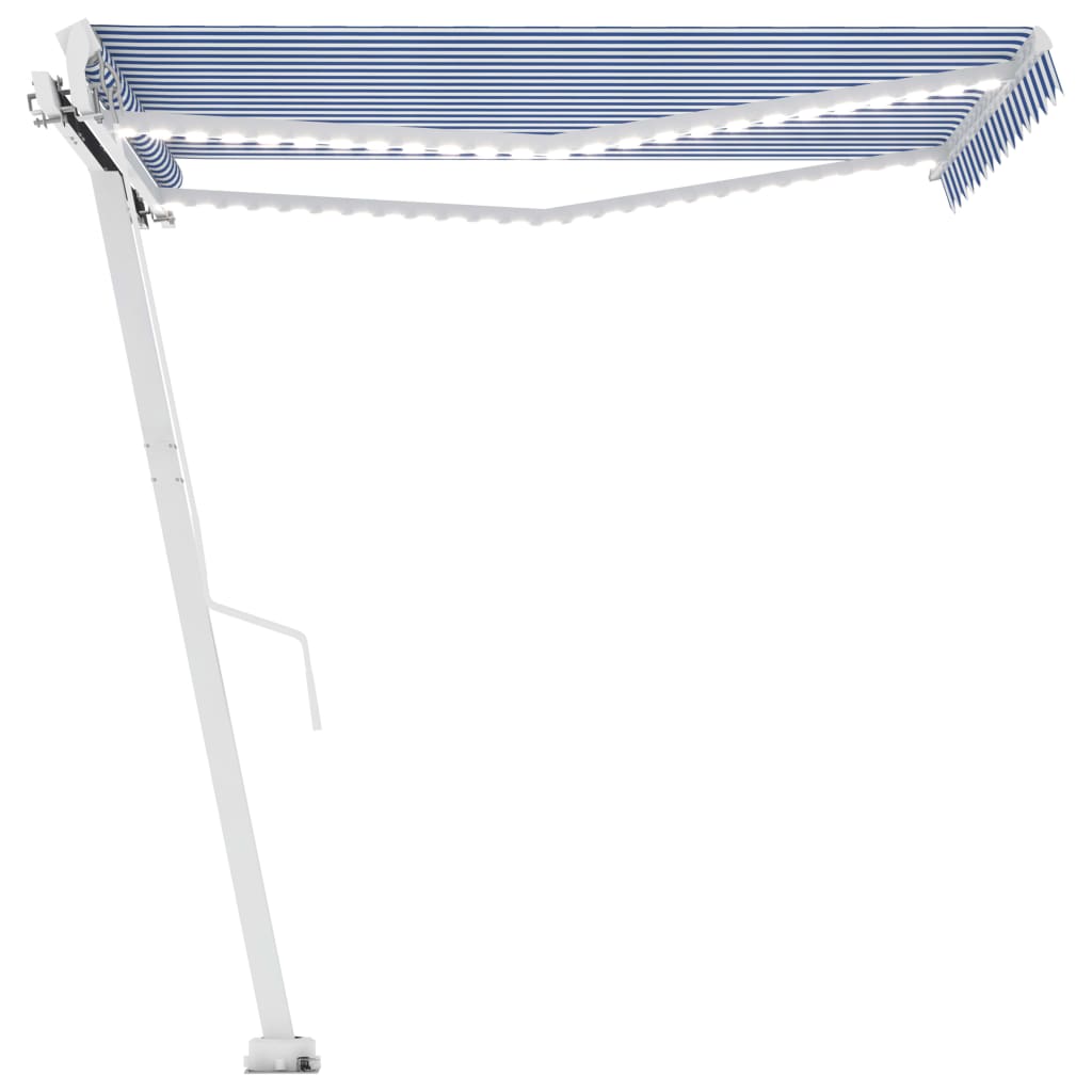 Manual retractable awning with LED 350x250 cm blue and white