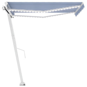 Manual retractable awning with LED 350x250 cm blue and white