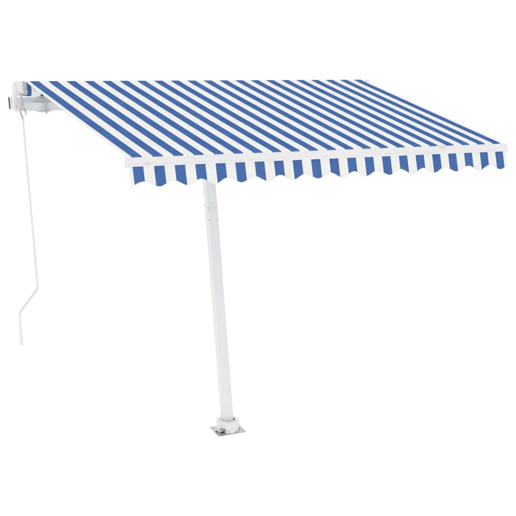 Manual retractable awning with LED 350x250 cm blue and white