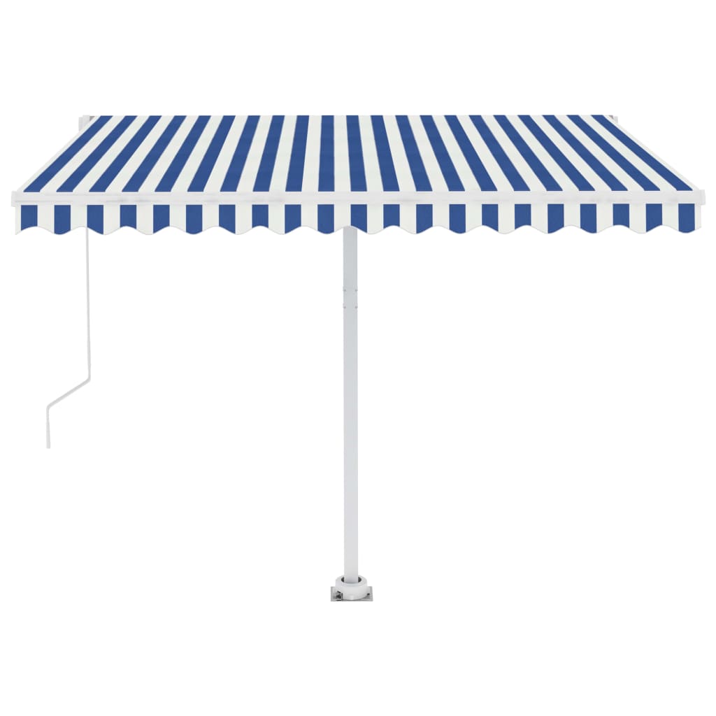 Manual retractable awning with LED 350x250 cm blue and white