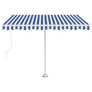 Manual retractable awning with LED 350x250 cm blue and white