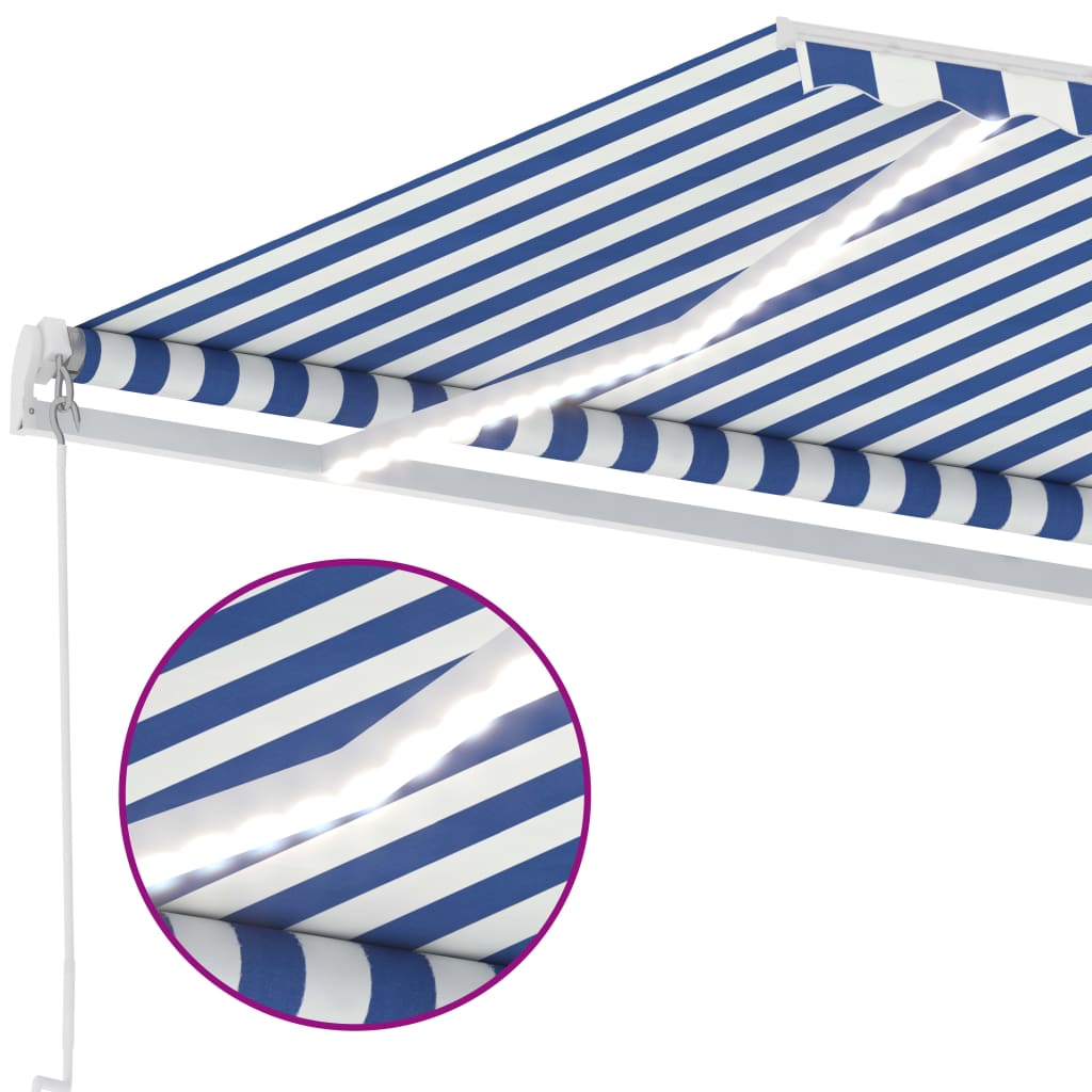 Manual retractable awning with LED 350x250 cm blue and white