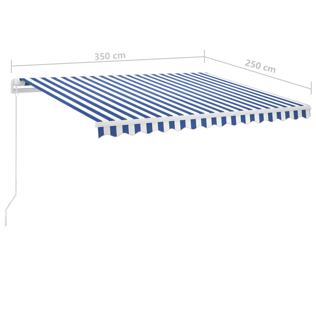 Manual retractable awning with LED 350x250 cm blue and white