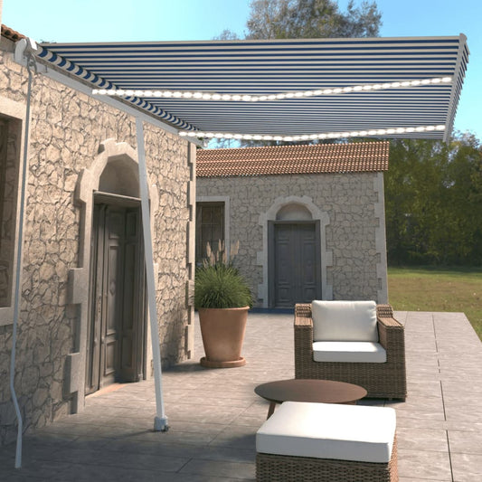 Manual retractable awning with LED 350x250 cm blue and white