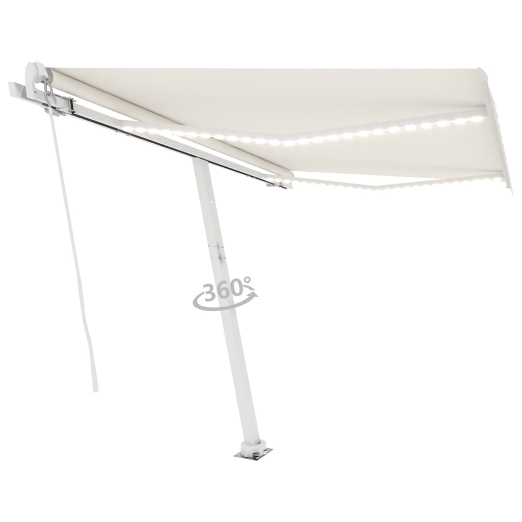 Manual retractable awning with LED 350x250 cm cream white