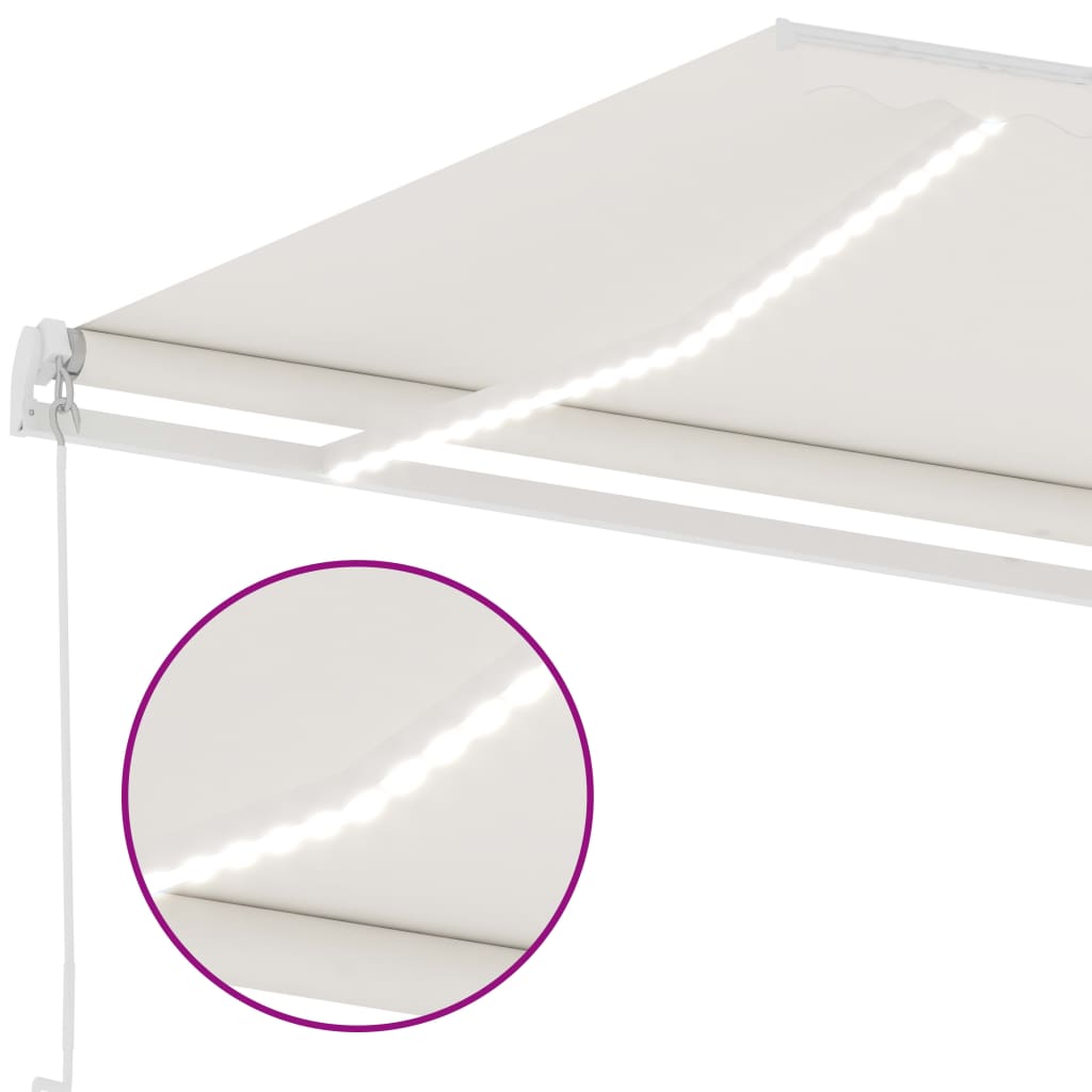 Manual retractable awning with LED 350x250 cm cream white