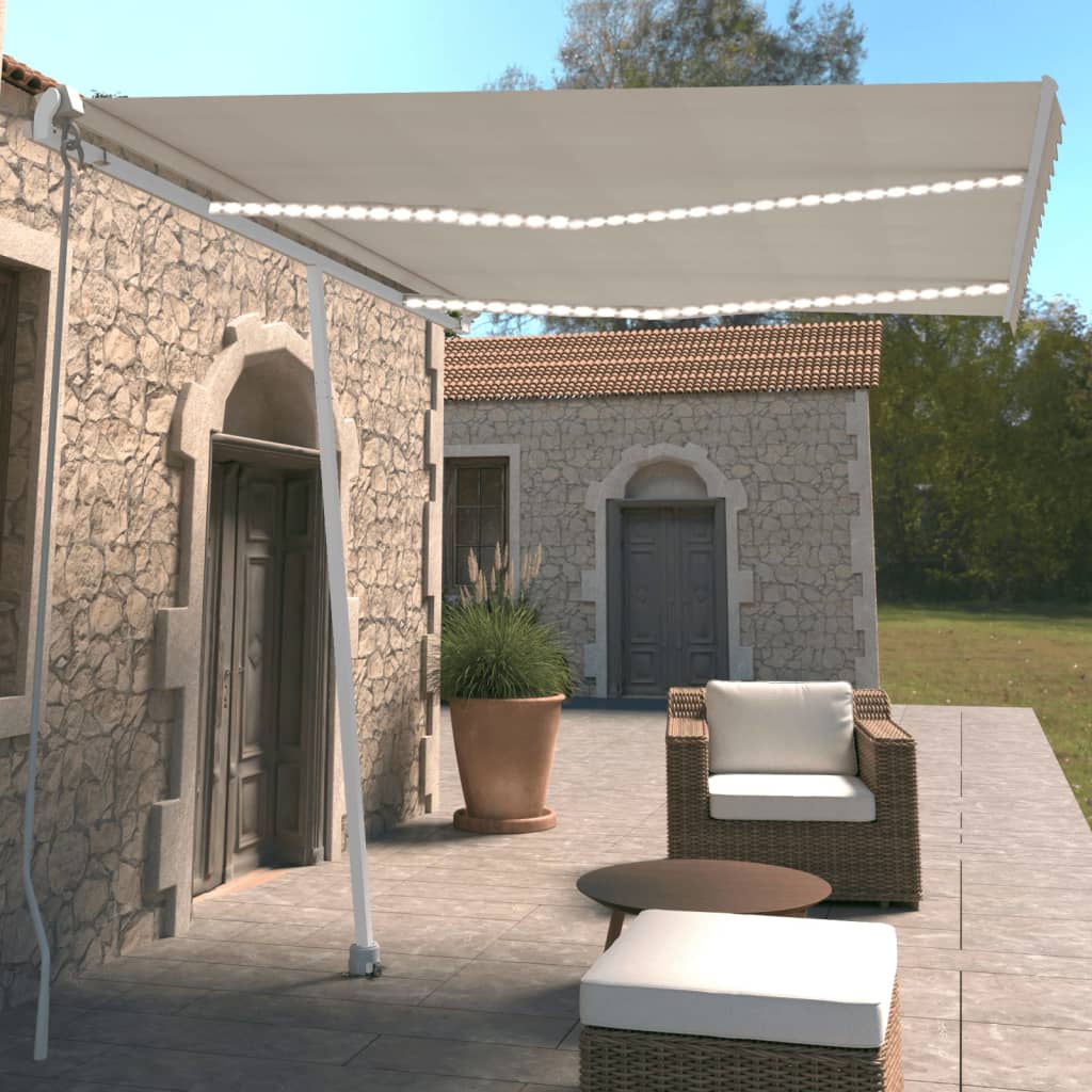 Manual retractable awning with LED 350x250 cm cream white