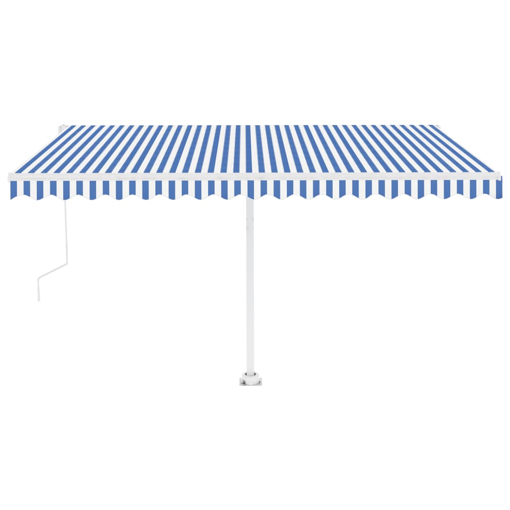 Automatisk markise med vindsensor og LED 400x350 cm blå og hvit