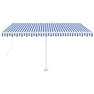 Automatisk markise med vindsensor og LED 400x350 cm blå og hvit