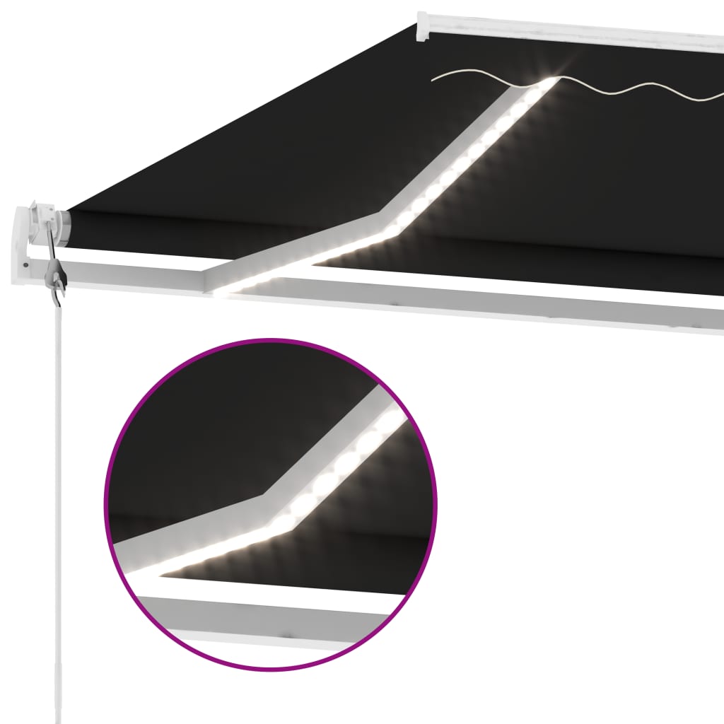 Automatisk markise med vindsensor og LED 400x350 cm antrasitt